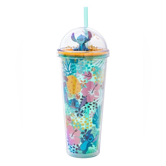 Disney Other - Disney Lilo & Stitch Aloha Tropical Leaves Dome Glitter Top Travel Tumbler